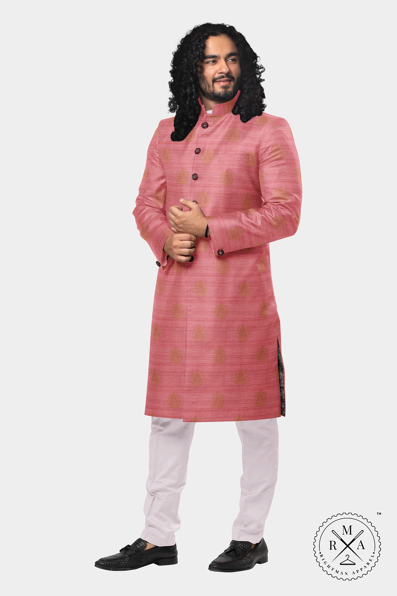 Golden Blush Salmon Pink Embroidered Kurta SK89